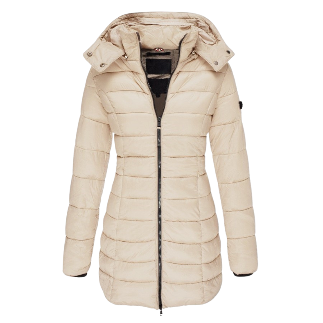 Elva Lange Gewatteerde Winterjas - Modenta