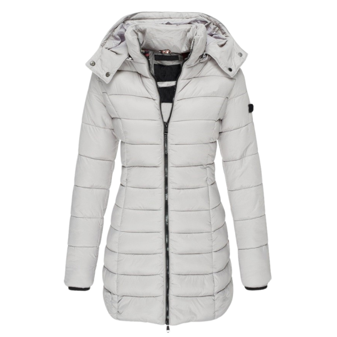 Elva Lange Gewatteerde Winterjas - Modenta