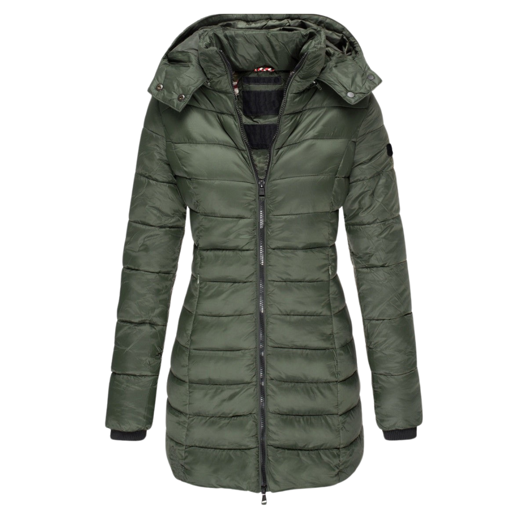 Elva Lange Gewatteerde Winterjas - Modenta