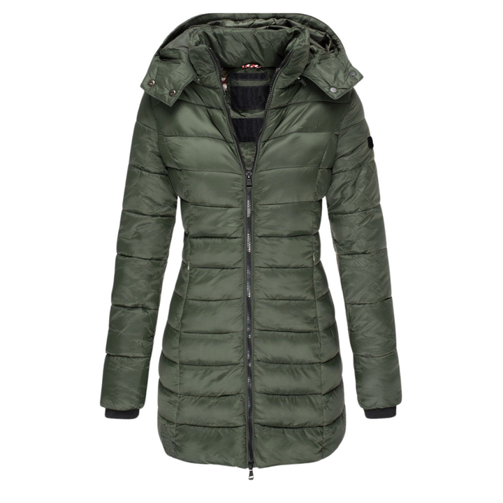 Elva Lange Gewatteerde Winterjas - Modenta